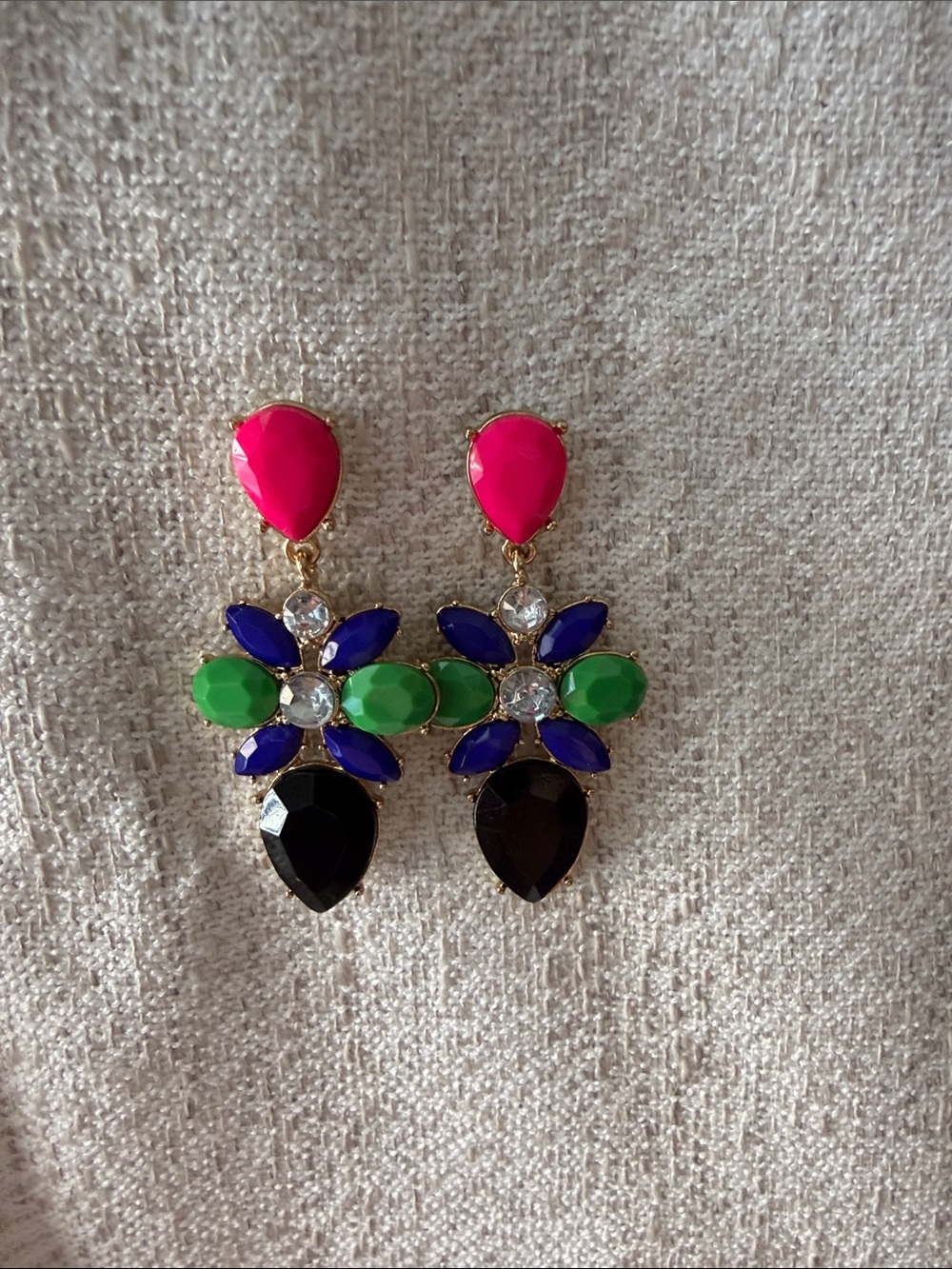 Statement Floral Drop Earrings in Hot Pink, Blue, Green & Black